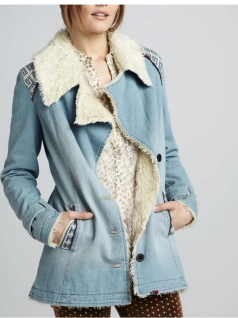 Free People Denim and Sherpa Jacket - Picture 2 of 16